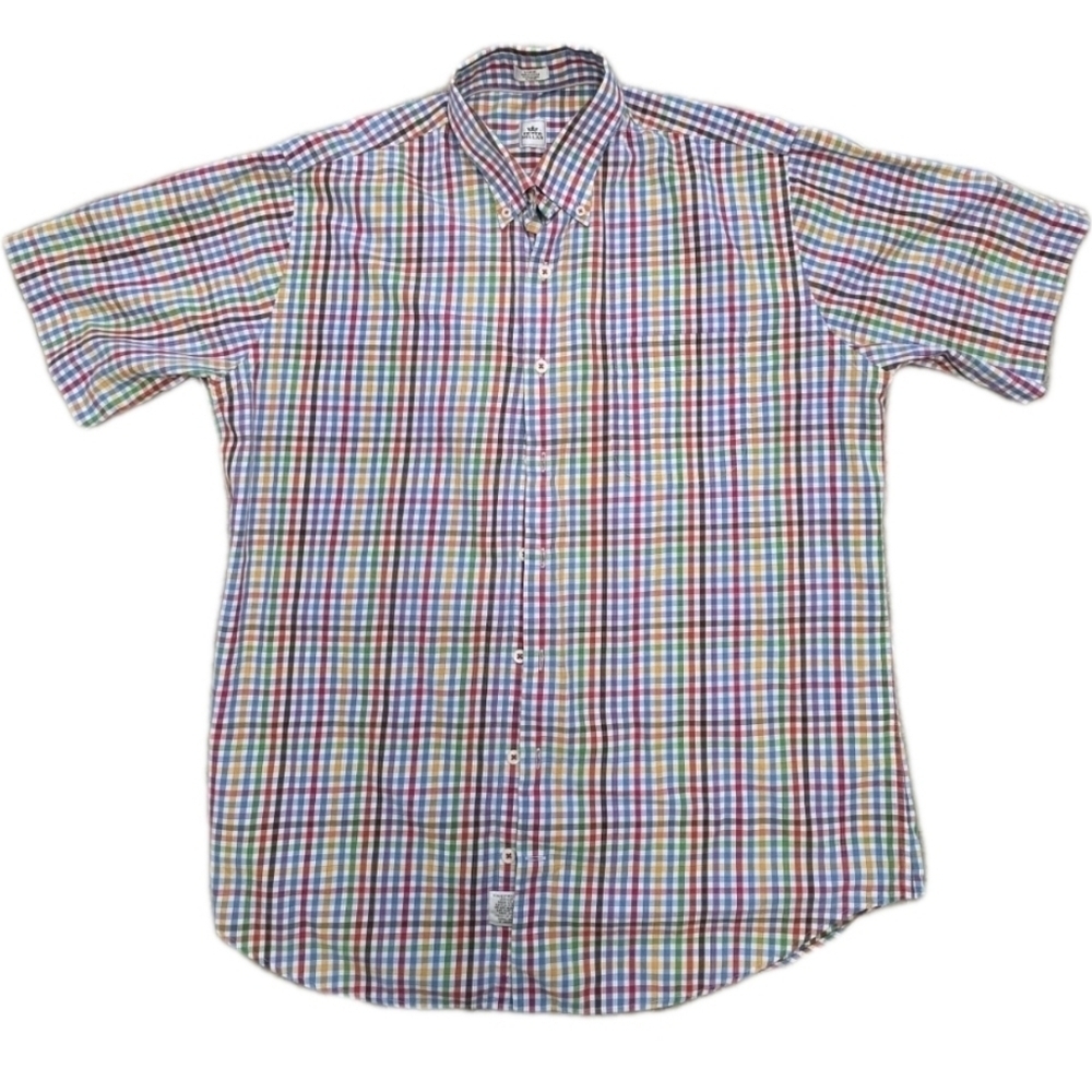 Peter Millar Short Sleeve Button Down Shirt Mens Size Large Multi Colored Stripe